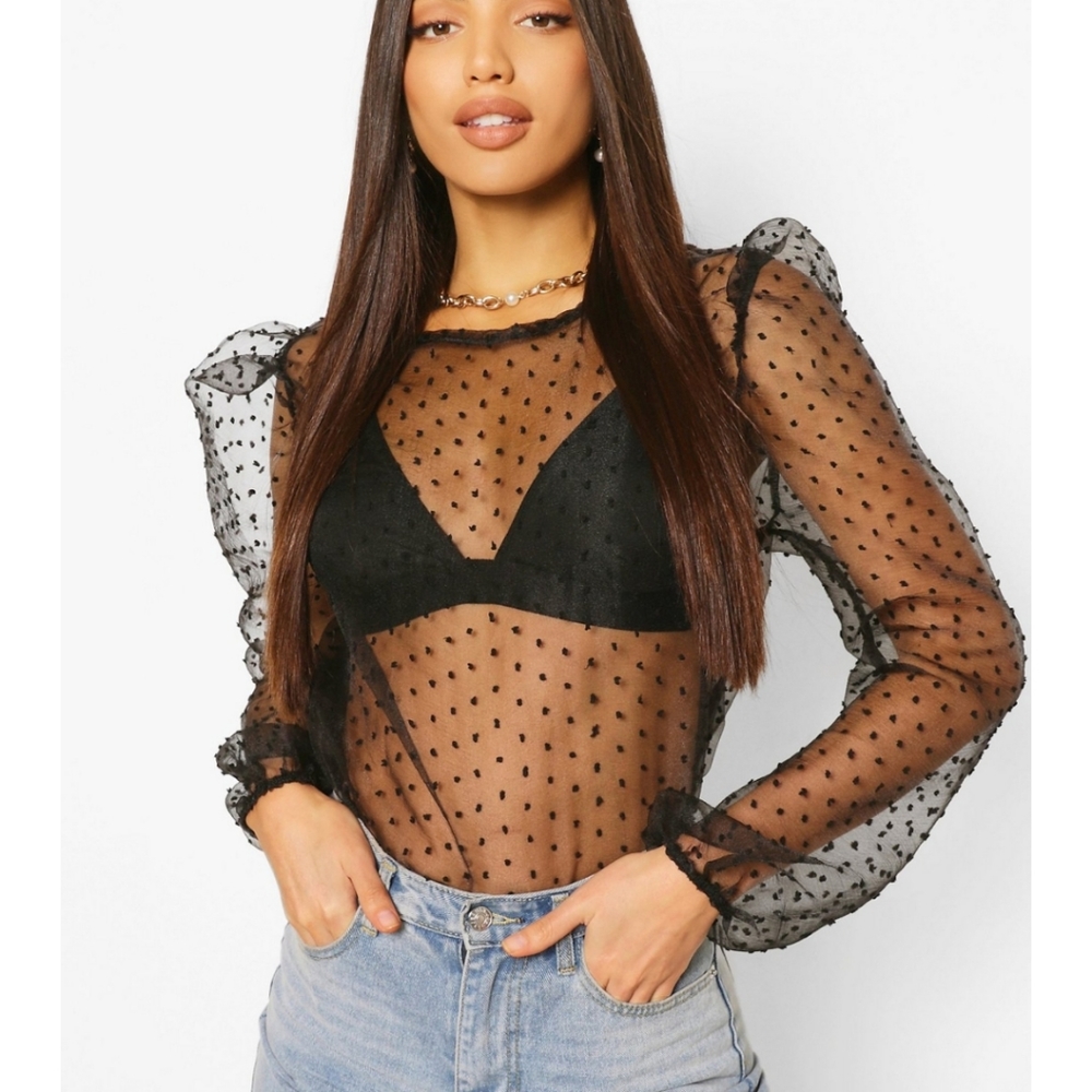 Mesh polka dot blouse